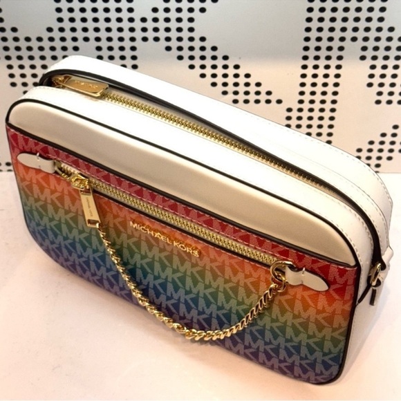 Michael Kors Jet Set Large Rainbow Signature Logo Crossbody Bag Rainbow - Picture 4 of 6